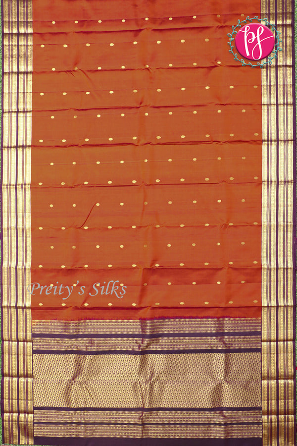 Pure Kanchipuram Silk Saree-Rust orange And DeepPurple-PA17564