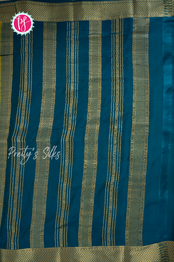 Pure Mysore Crepe Silk Saree-Half And Half pattern-Olive green And Tealblue- PA56238