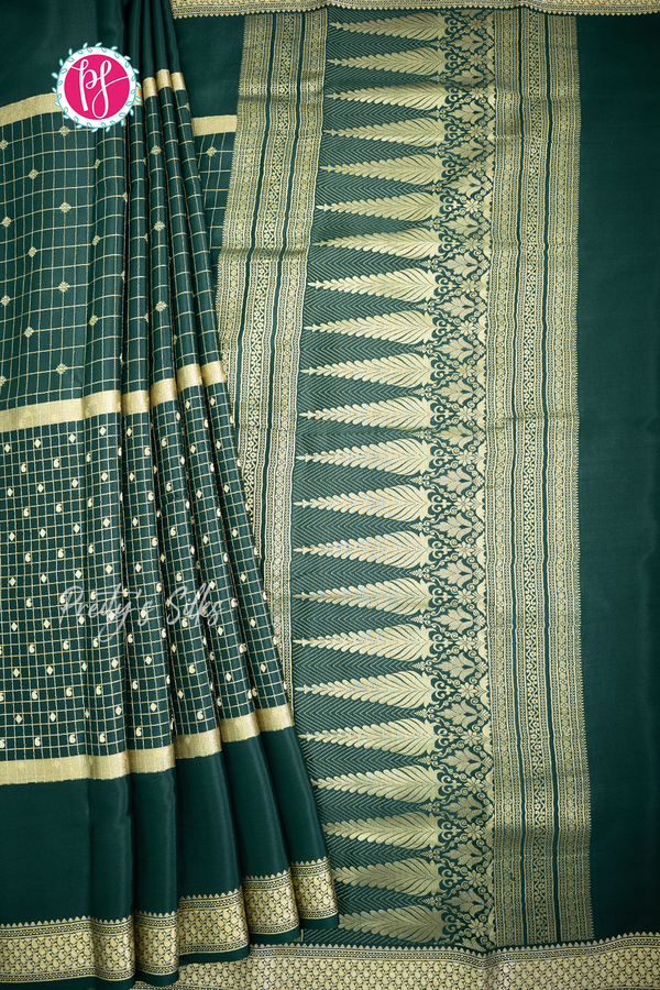 Pure Mysore Crepe Silk Saree-Bottlegreen-PA57142