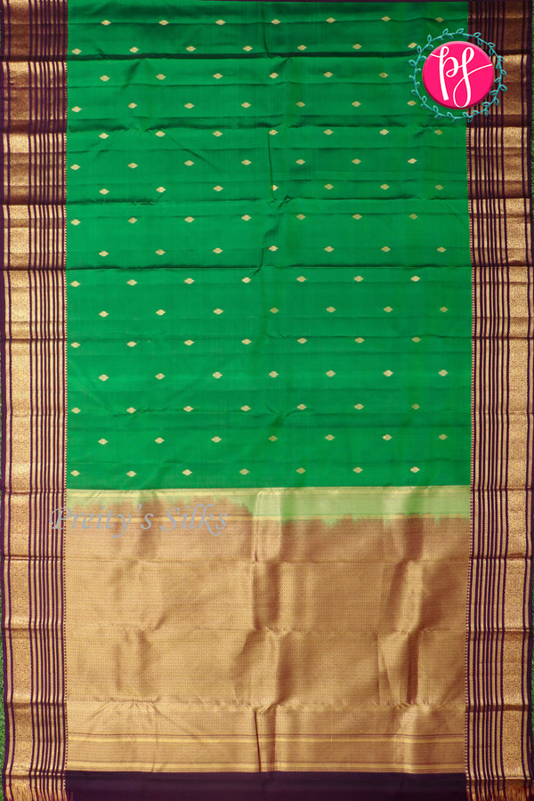 Half Pure Kanchipuram Silk Saree-Green And Deeppurple-PA25779
