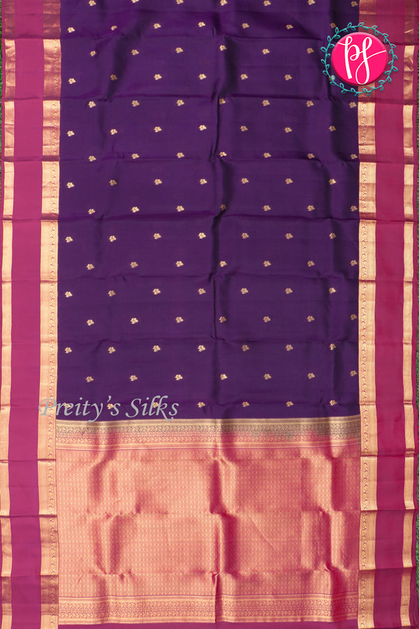 Half Pure Kanchipuram Silk Saree-Navyblue And Wine-PA25832