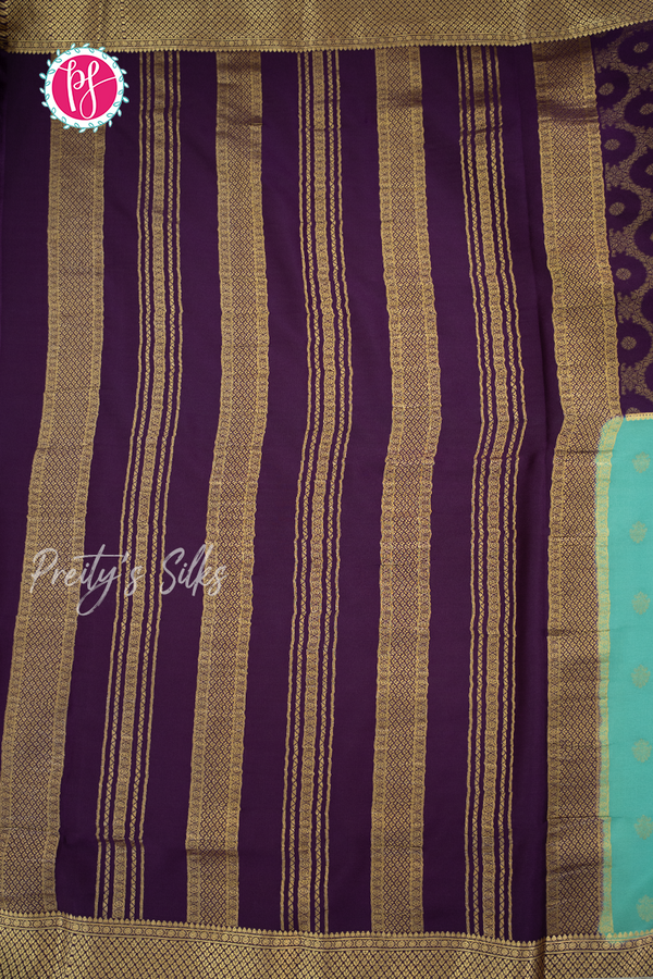 Pure Mysore Crepe Silk Saree-Half And Half pattern-DistempergreenAnd DeepPurple- PA56238