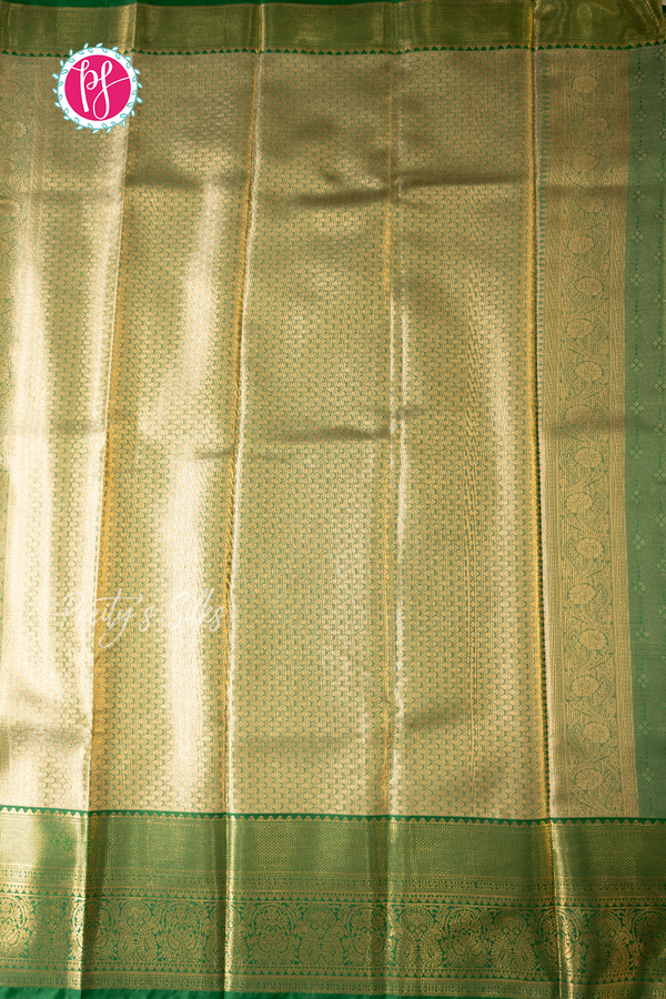 Semi Kanchipuram Silk Saree-White And Green-PA57094