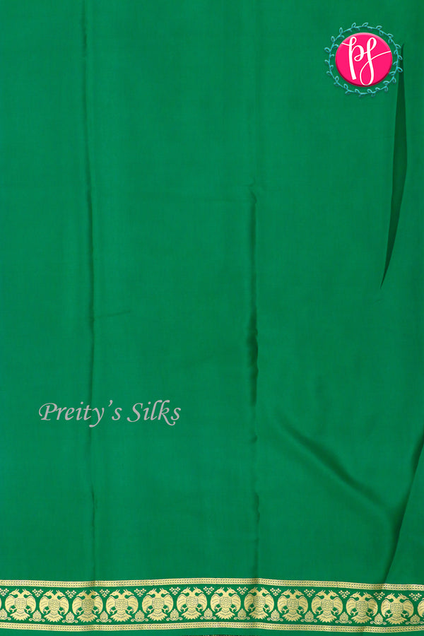 Pure Mysore Crepe Silk Saree-Gandaberunda Border-Green-PA20598