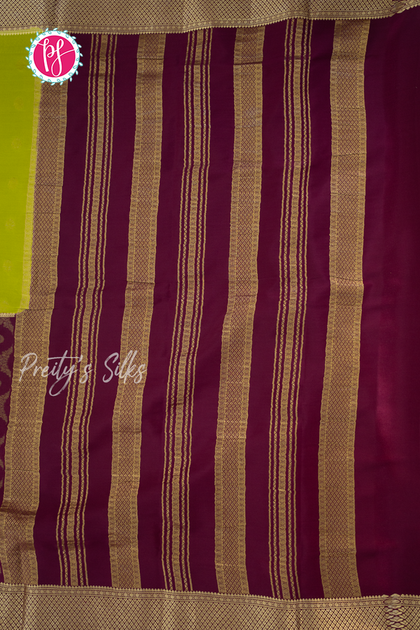 Pure Mysore Crepe Silk Saree-Half And Half pattern-Olivegreen And Deepwine-PA56238