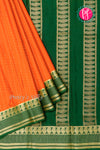 Pure Mysore Crepe Silk Saree-Orange And Bottlegreen-PA26566