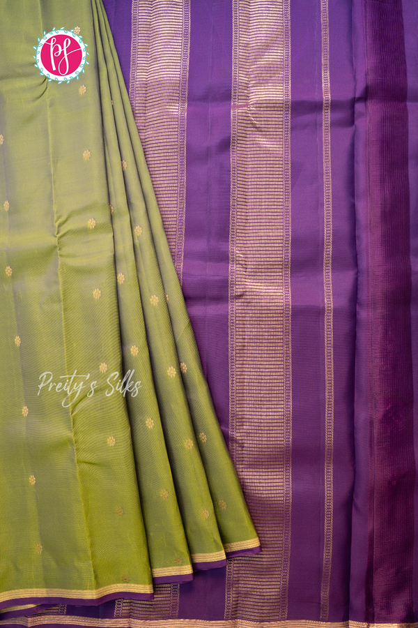 Half Pure Kanchipuram Silk Saree -Pastelgreen with Purple-PA56648