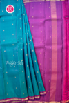 Half Pure Kanchipuram Silk Saree -Dark Aquablue with Purple-PA56648