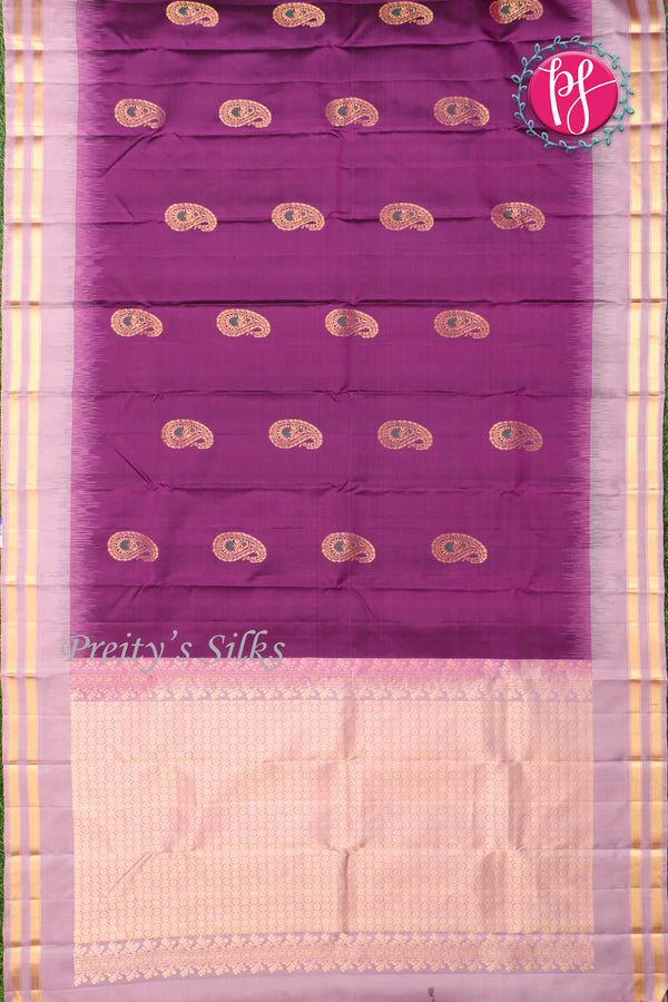 Pure Kanchipuram Silk Saree-Purple And Dustyrose-PF04406