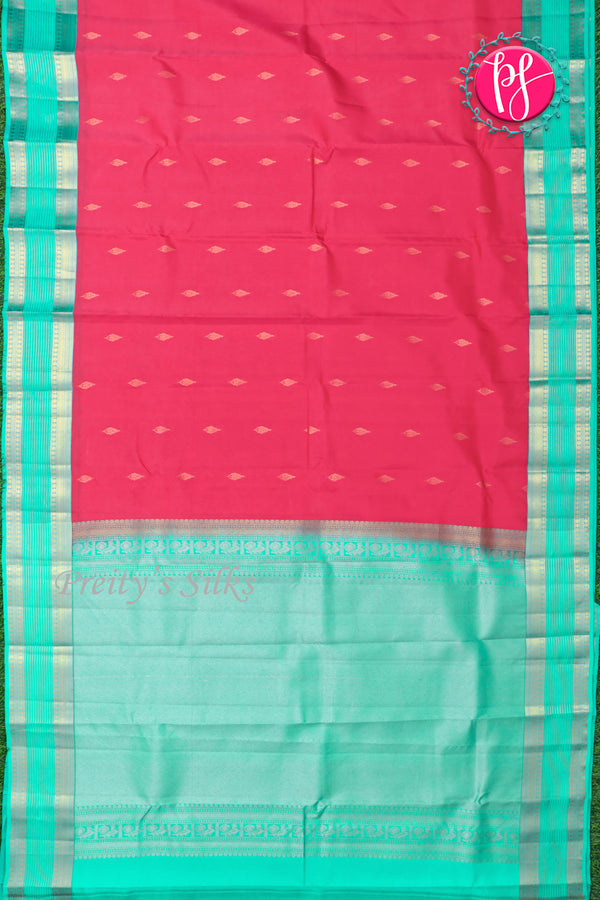 Half Pure Kanchipuram Silk Saree-Rasberrypink And Seagreen -PA24996