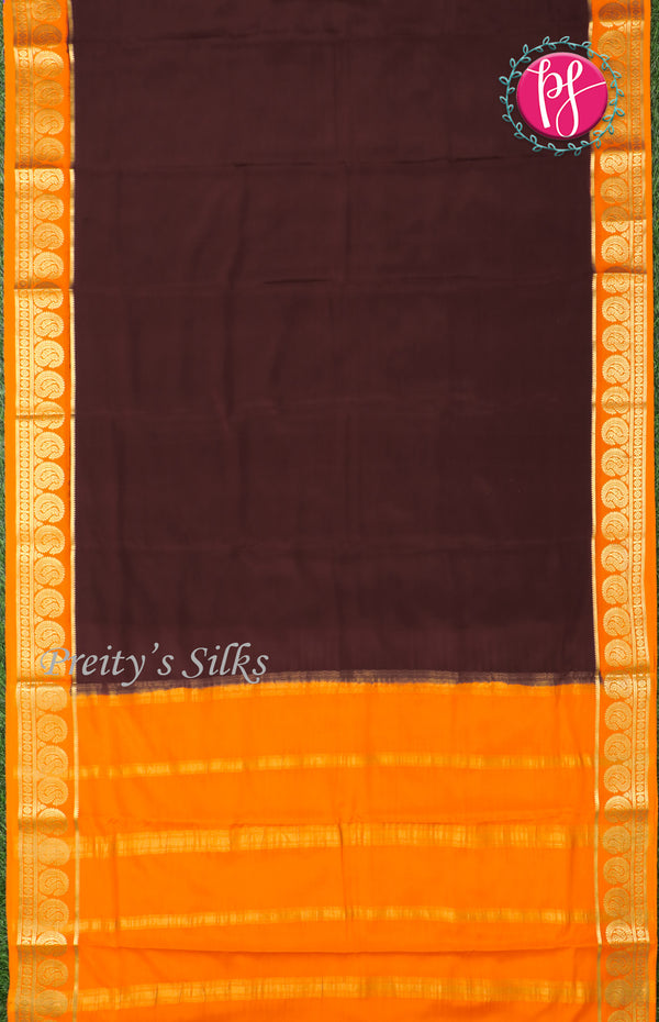 Pure Mysore Crepe Silk Saree With Contrast Mango Border-PF38139