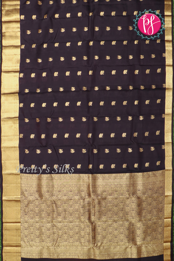 Half Pure Kanchipuram Silk Saree-Deep Eggplant-PF04458