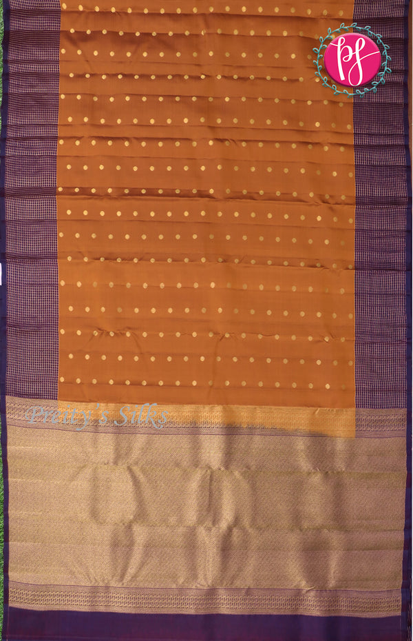 Pure Kanchipuram Silk Saree-Rust Orange With Deep Purple-PF68716