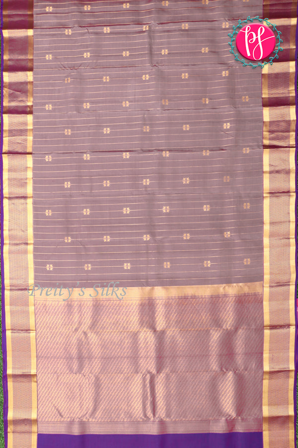 Half Pure Kanchipuram Silk Saree-Grey And Purple-PA25779