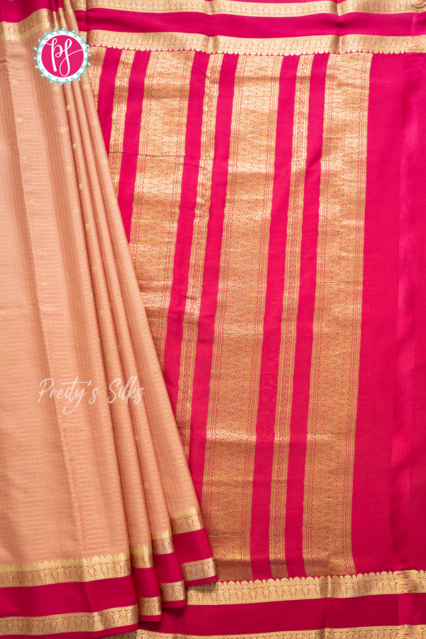 Pure Mysore Crepe Silk Saree-Peach And Pink- PA56208