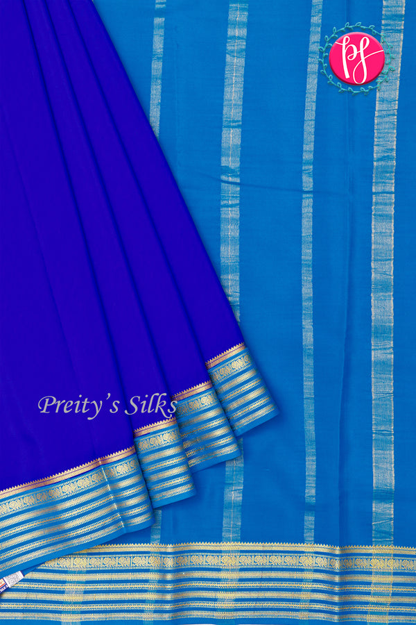Pure Mysore Crepe Silk Saree -Royalblue And Tealblue-PA47018