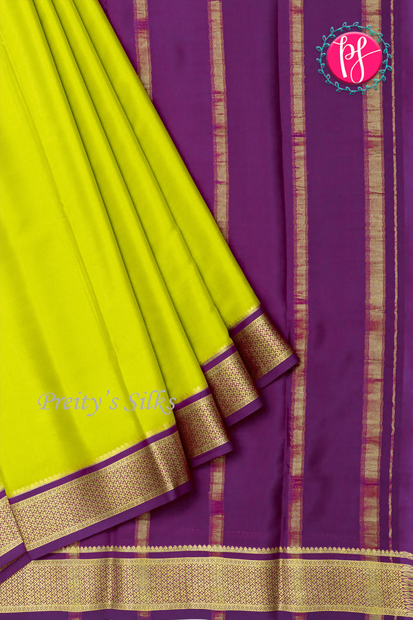 Pure Mysore Crepe Silk Saree-Neon Lime And Deepvoilet-PA28744