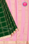 Pure Mysore Crepe Silk Saree-Doublechecks-Bottlegreen And Babypink-PA26523