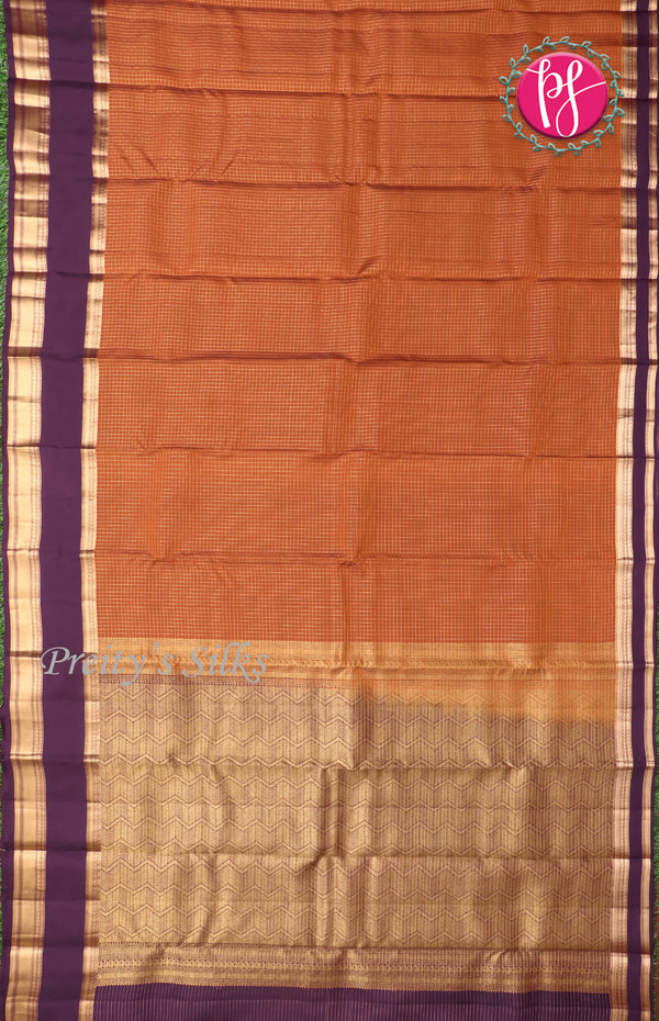 Half Pure Kanchipuram Silk Saree-Rust Orange with Deep Purple-PF68724