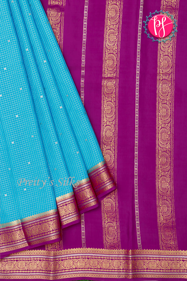 Pure Mysore Crepe Silk Saree-Turquoise And Mejentapink-PA46766