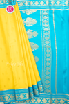 Pure Mysore Crepe Silk Saree-Yellow And Skyblue-PA56162