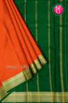 Pure Mysore Crepe Silk Saree-Orange And Green-PA22436