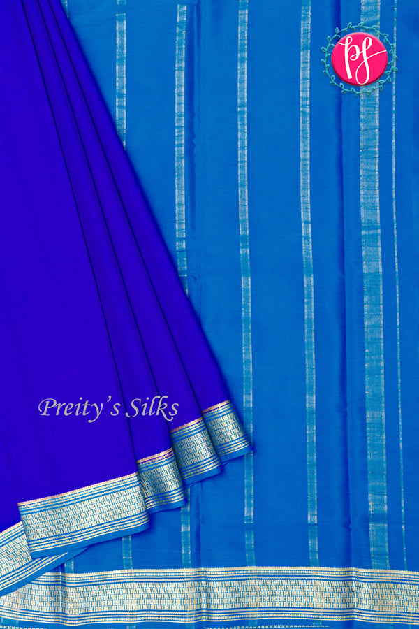 Pure Mysore Crepe Silk Saree-Royalblue And Tealblue- PA34000
