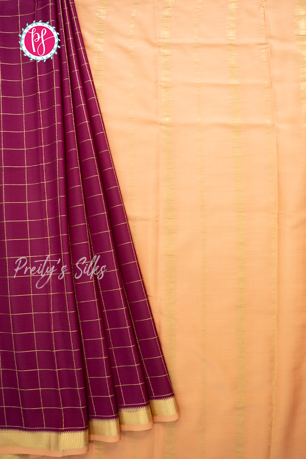 Pure Mysore Crepe Silk Saree-Crimson red And Lightpeach-PA56111