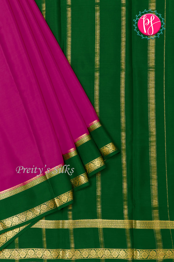 Pure Mysore Crepe Silk Saree-Pink And Green-PA22264