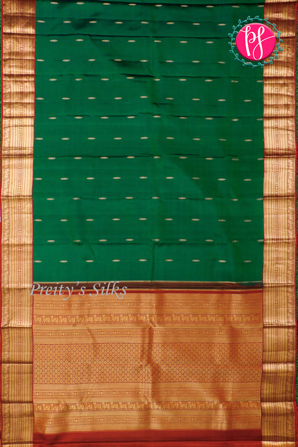 Pure Kanchipuram Silk Saree-Bottlegreen And Rustorange-PA81332