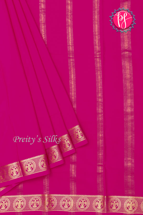 Pure Mysore Crepe Silk Saree-Gandaberuna Self- Mejentapink-PA29132