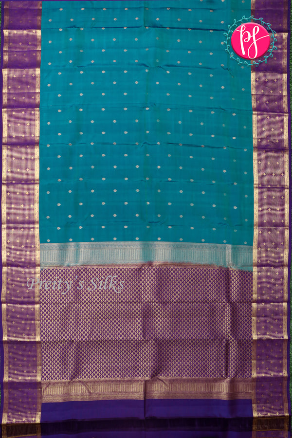 Half Pure Kanchipuram Silk Saree-Peacock blue And Purple-PA24692