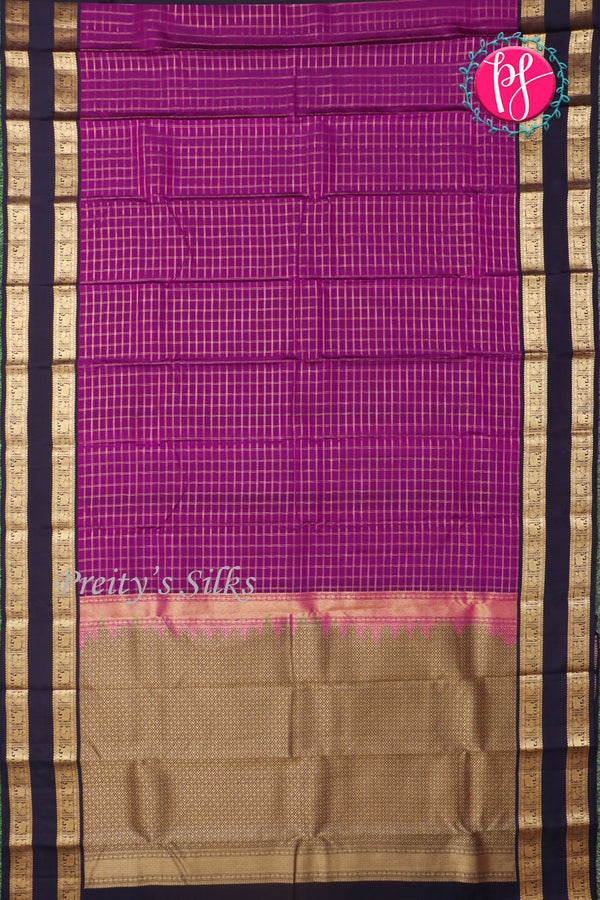 Half Pure Kanchipuram Silk Saree-Dark Magenta And Black- PA25960