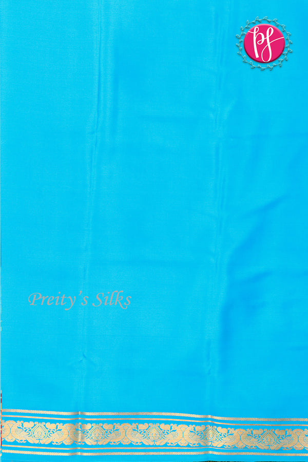 Pure Mysore Crepe Silk Saree -Brinjalpurple And Skyblue Red-PA01241