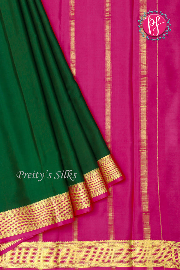 Pure Mysore Crepe Silk Saree-Bottlegreen a-PF82729