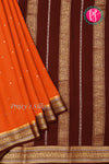 Pure Mysore Crepe Silk Saree-Rustorange And Marron-PA46766
