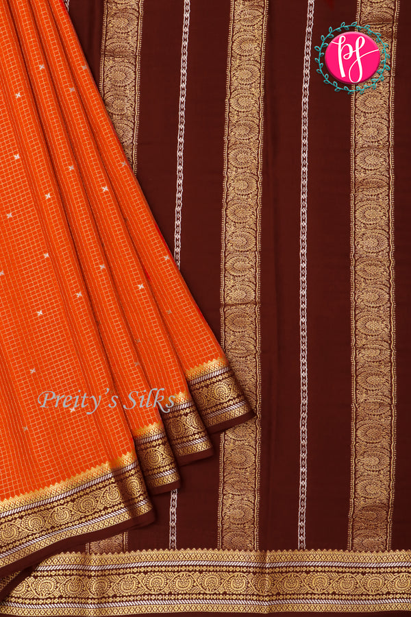 Pure Mysore Crepe Silk Saree-Rustorange And Marron-PA46766