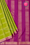 Pure Mysore Crepe Silk Saree-Doublechecks -Olivegreen And Wine-PA26523