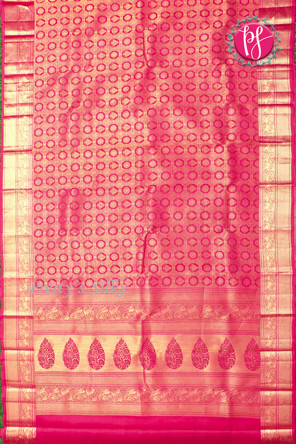 Pure Brocade Kanchipuram Silk Saree-Bright reddish Pink-PA04495