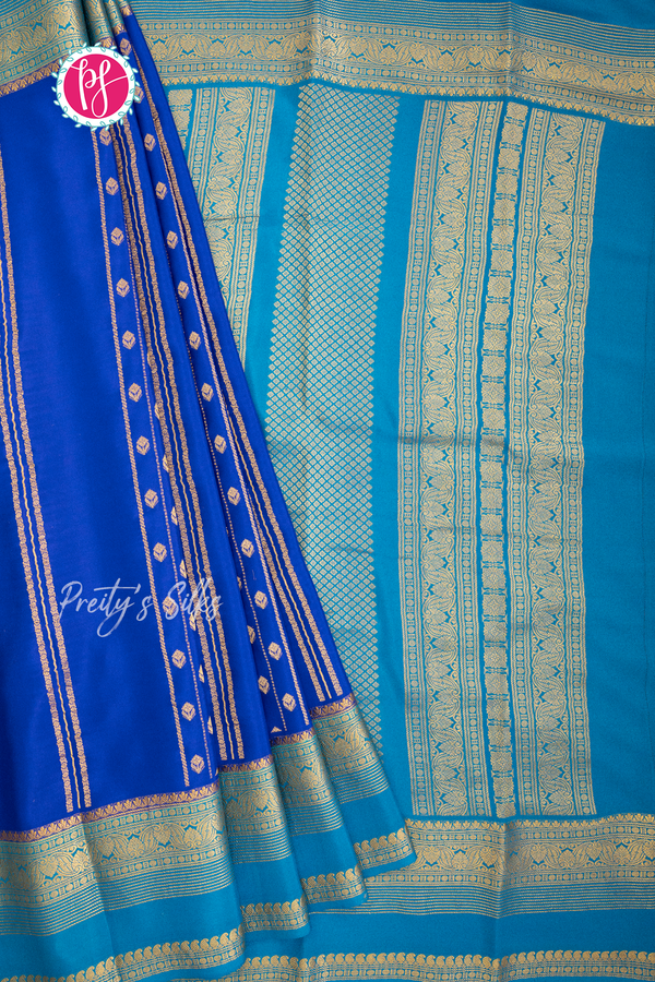 Pure Mysore Crepe Silk Saree-Royalblue And Anandablue-PA57365