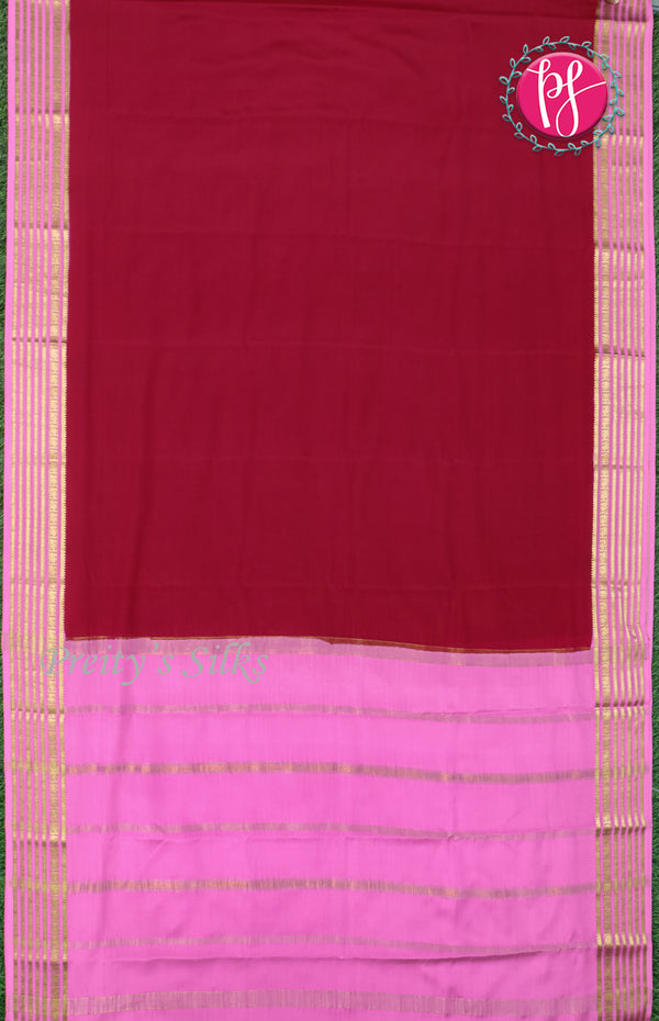Pure Mysore Crepe Silk Saree-Mejentapink And Lightpink-PF66916