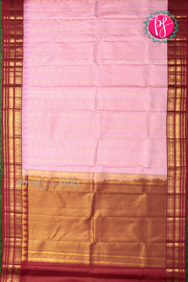 Pure Kanchipuram Silk Saree-Lightpink And Dark Red-PA23514
