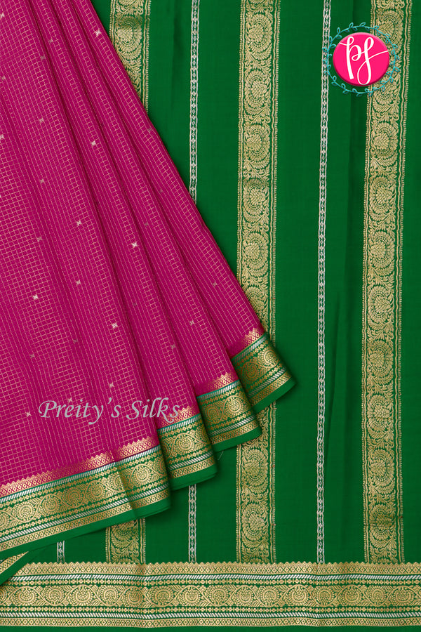 Pure Mysore Crepe Silk Saree-Mejentapink And Green-PA46766