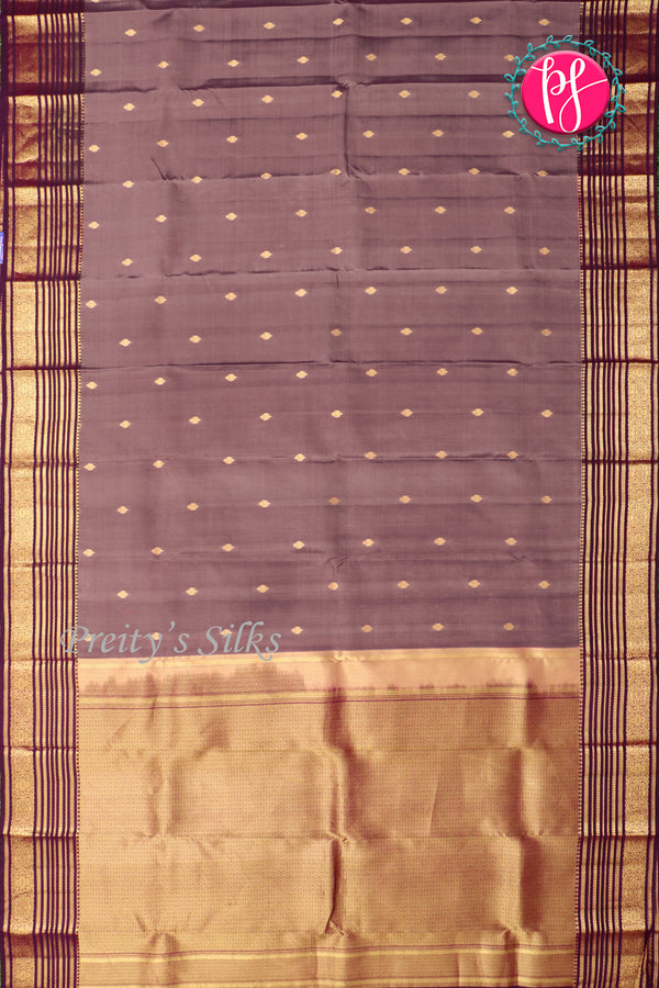 Half Pure Kanchipuram Silk Saree-Grayish-purple pink And Marron-PA25779