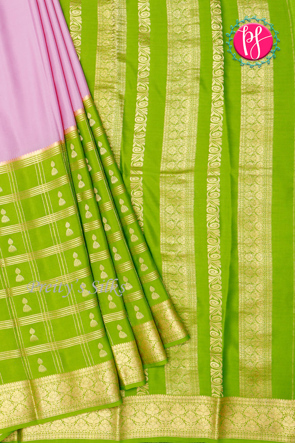 Pure Mysore Crepe Silk Saree-Mauvepink And Parrotgreen-PA46832