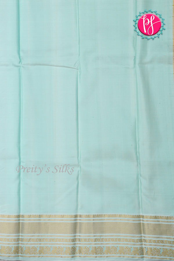 Pure Kanchipuram Silk Saree-Yellow And Iceblue-PA23542