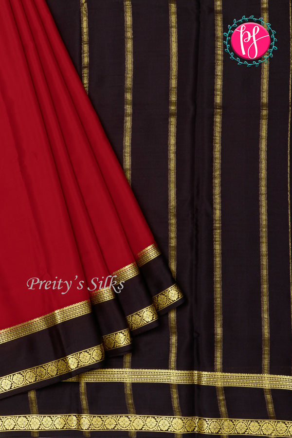 Pure Mysore Crepe Silk Saree-Red And Black-PA22264