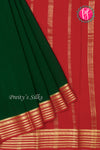 Pure Mysore Crepe Silk Saree -Bottlegreen And Red-PA47018