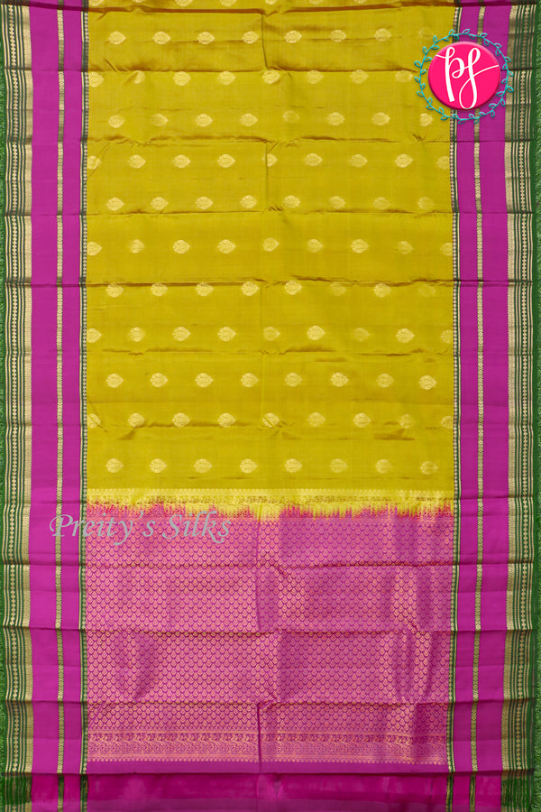 Half Pure Kanchipuram Silk Saree-Olivegreen And Purple-PA24996