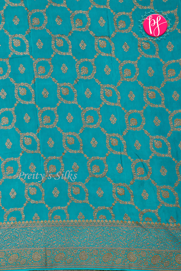 Pure Banarasi Crepe Silk Saree-Navy blue And Skyblue-PA22100